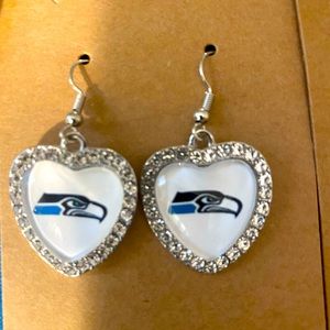 Seattle Seahawks crystal heart shaped silver tone earrings